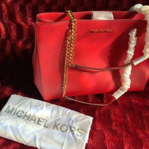 NWT Michael Kors Ellis Scarlet Large Leather Tote